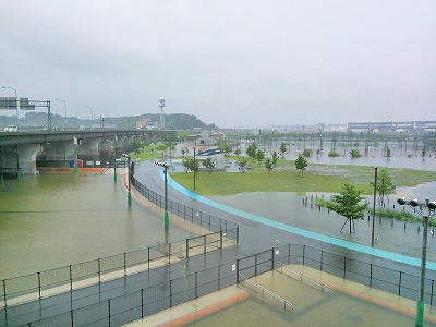亀の子橋からみた浸水した運動広場.jpg